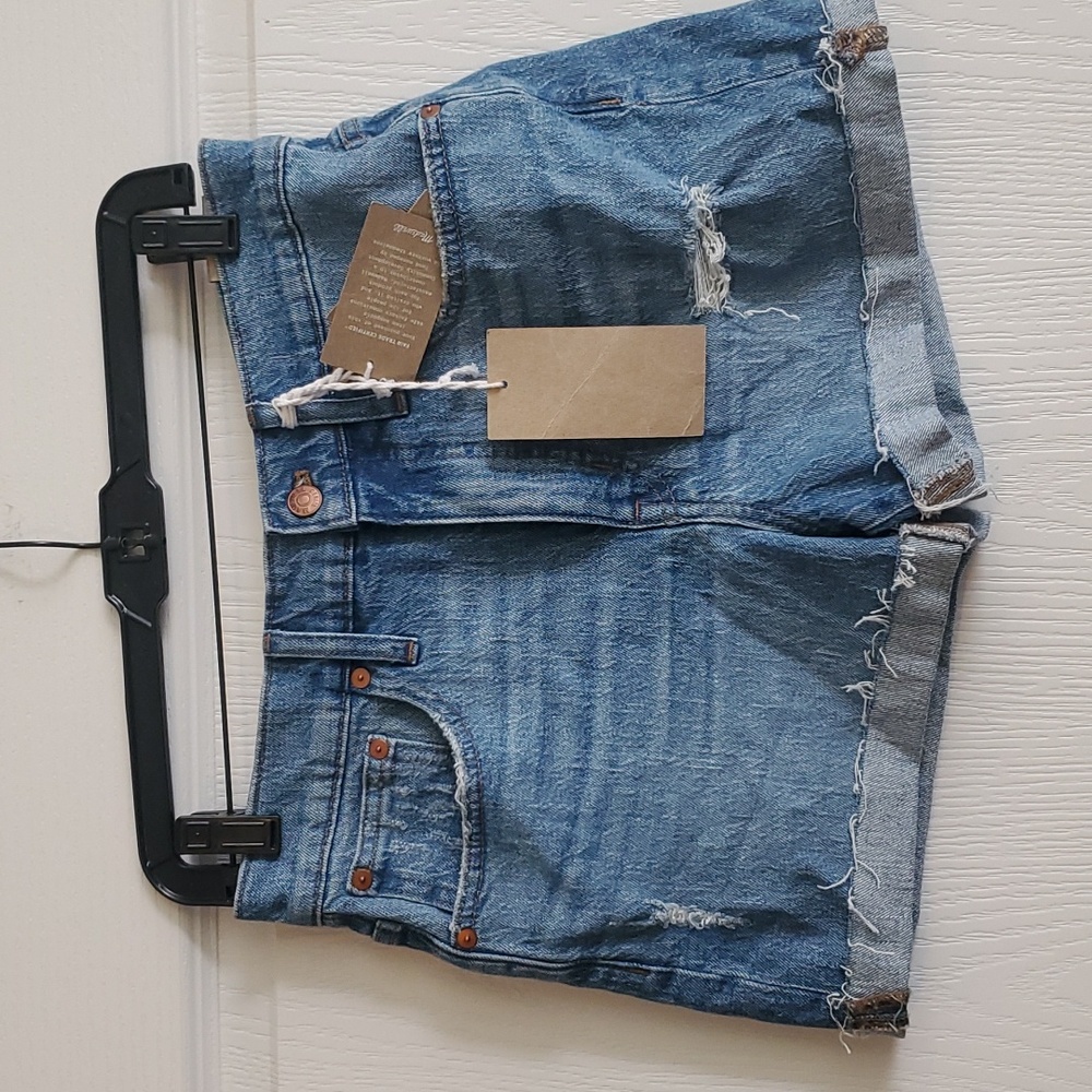 Madewell Distressed High-Waist Denim Shorts - Blue